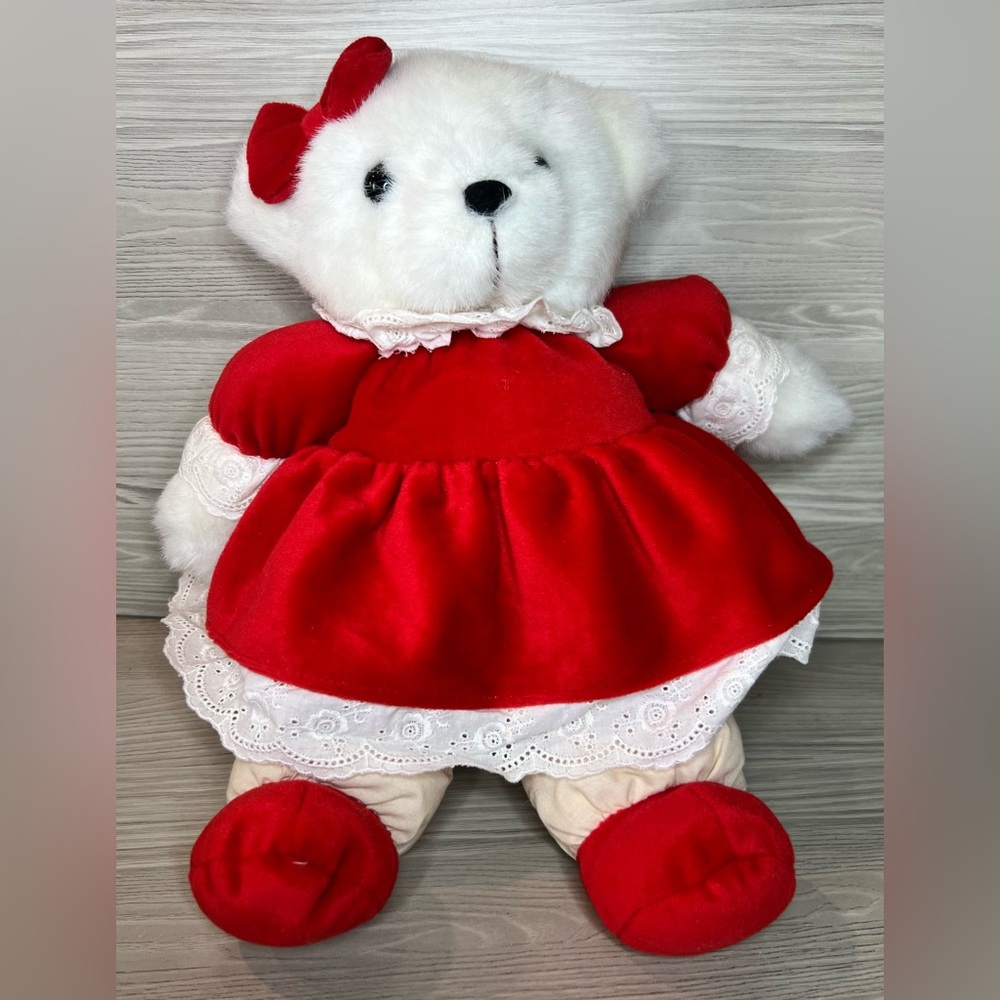 1989 Vtg Prestige Toy Corp Teddy Bear Plush Animal Velvet Dress Christmas Lovey